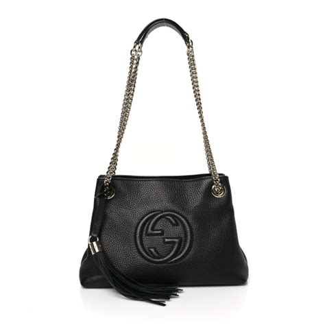 gucci pebbled calfskin small soho chain shoulder bag black